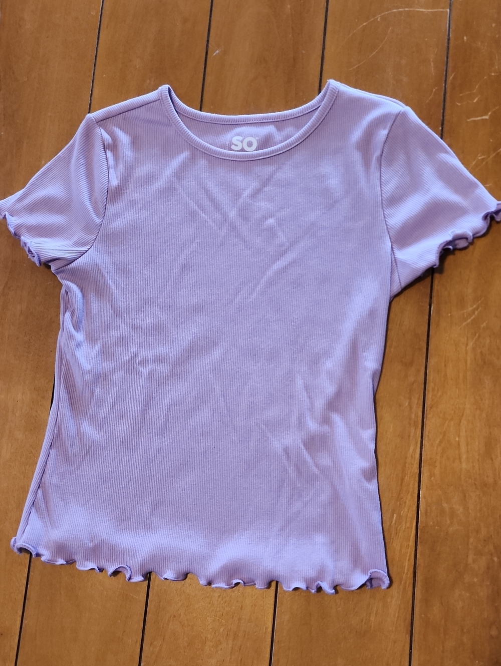 SO Lavender Ribbed Lettuce-Edge Short Sleeve Tee